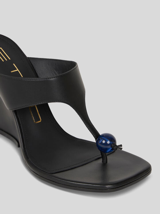 ETRO , THONG SANDALS WITH WEDGE, WOMAN, BLACK, SIZE 38